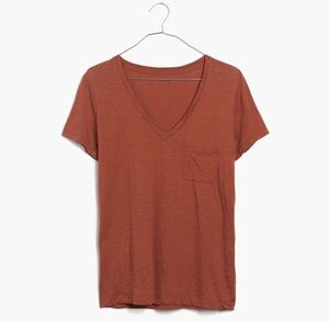 Madewell Whisper Cotton V Neck Pocket Tee XS Burnt Clay
